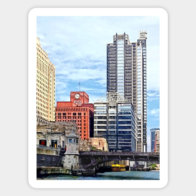 Chicago IL - Water Taxi Passing Under Lyric Opera Sticker by SusanSavad